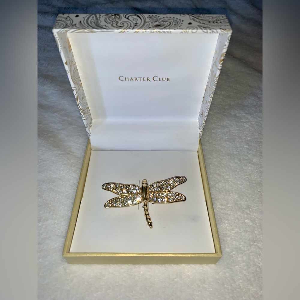 Charter Club Gold-Tone Crystal Dragonfly Pin